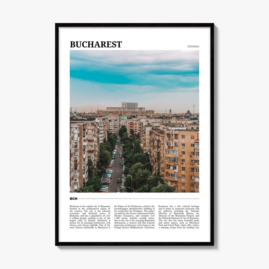 Bucharest Travel No 1 Poster, framed poster mockup