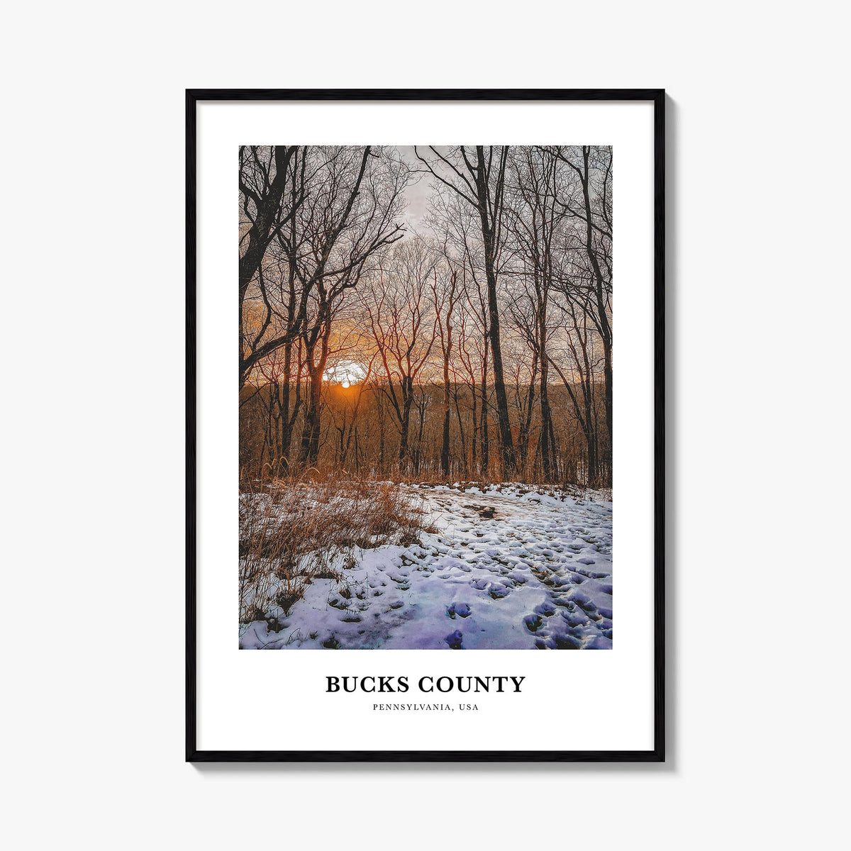 Bucks County colorful classic poster of Pennsylvania, USA – vertical wall art, unframed print shown in interior mockup