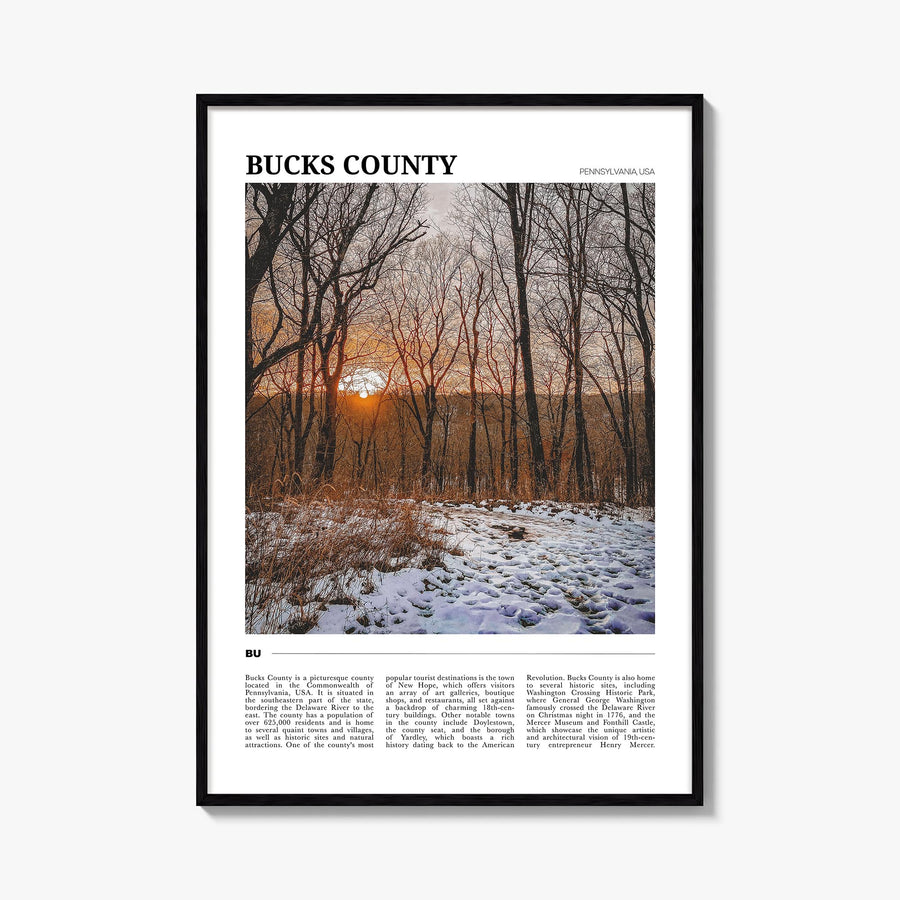 Bucks County colorful travel poster of Pennsylvania, USA – vertical wall art, unframed print shown in interior mockup