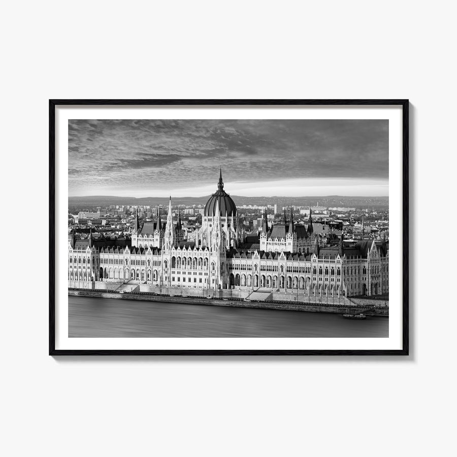 Budapest black & white photo poster of Hungary – horizontal wall art, unframed print shown in interior mockup