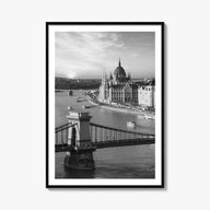 Budapest black & white photo poster of Hungary – vertical wall art, unframed print shown in interior mockup