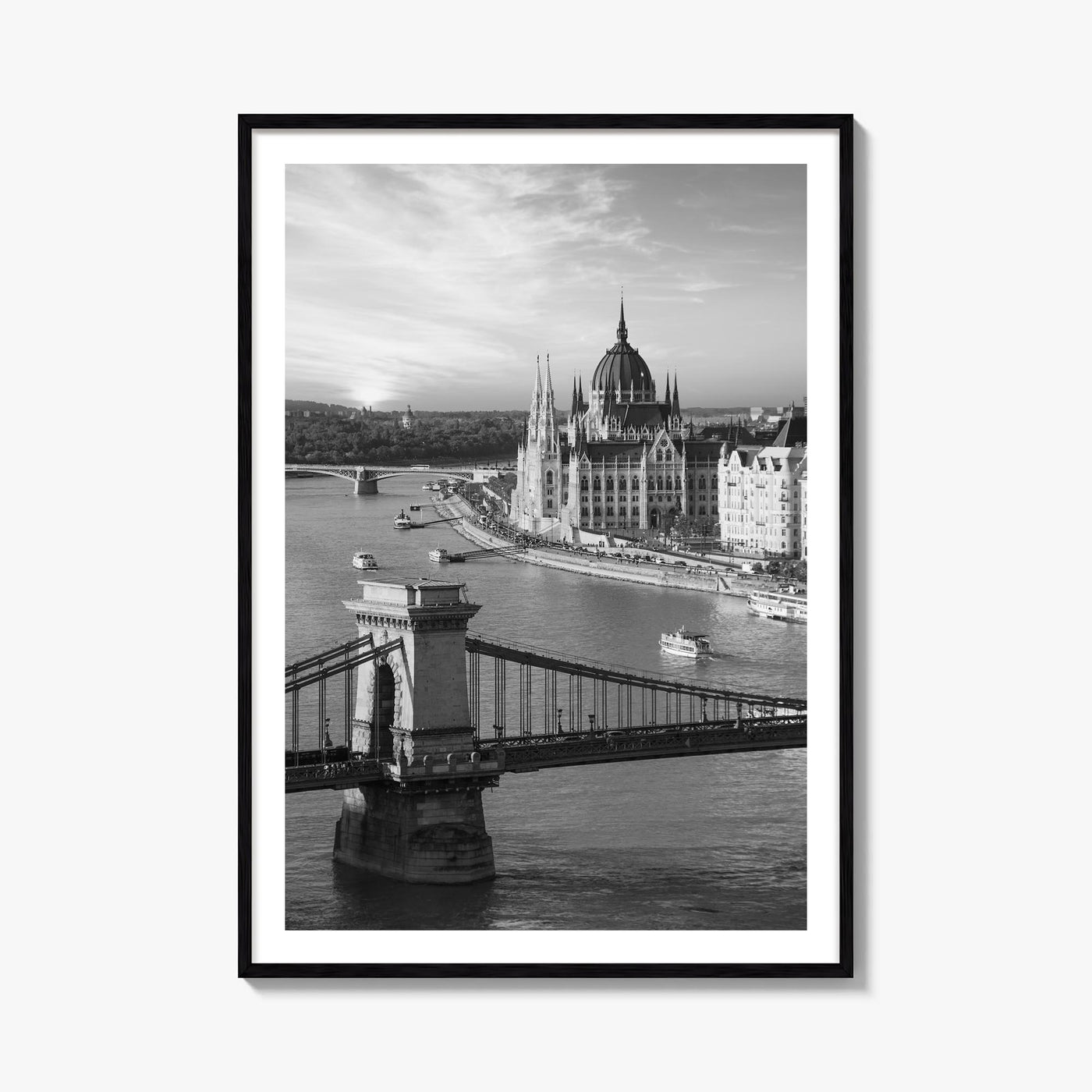 Budapest black & white photo poster of Hungary – vertical wall art, unframed print shown in interior mockup