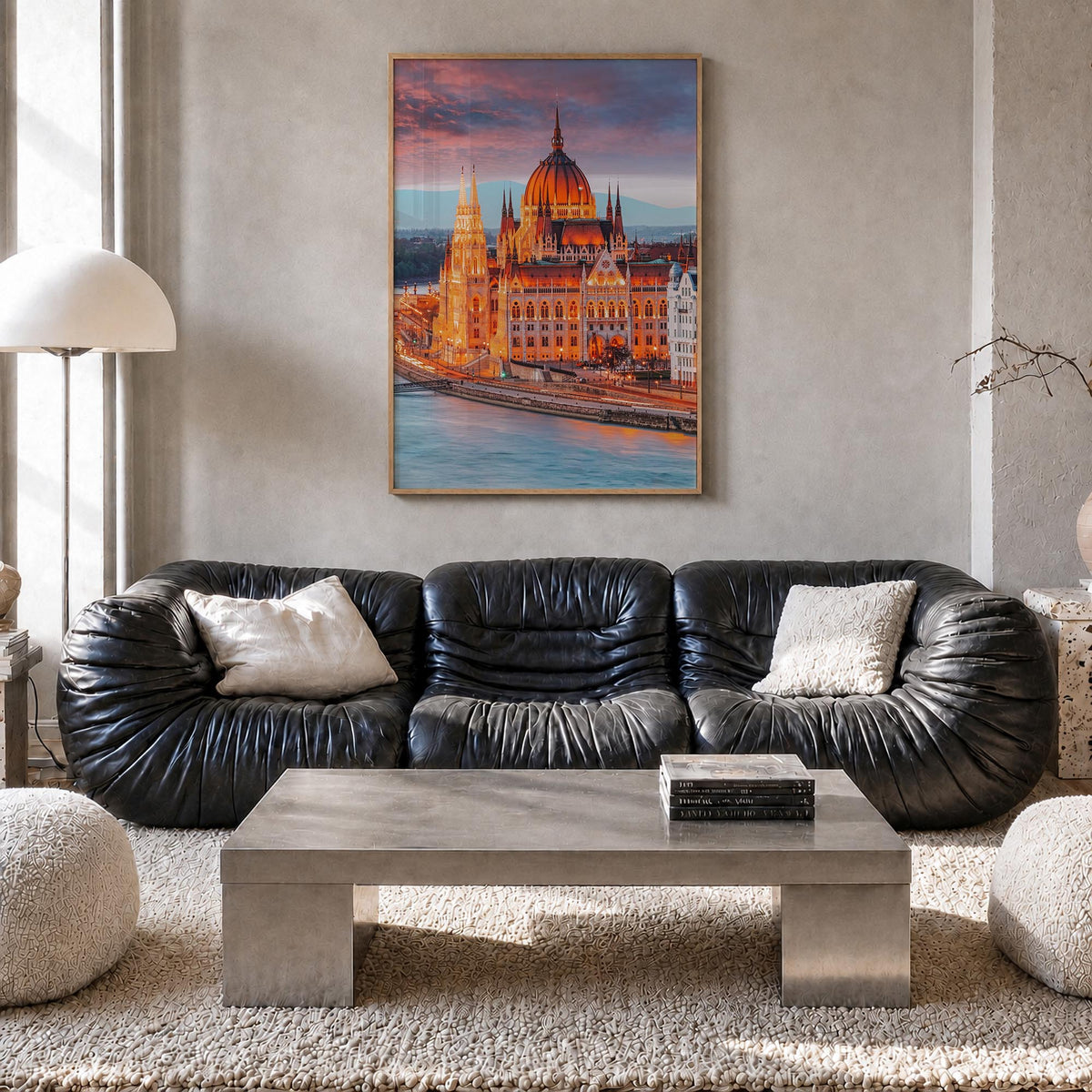 Budapest no. 2 colorful photo poster of Hungary – vertical wall art in natural wood frame, hanging on wall