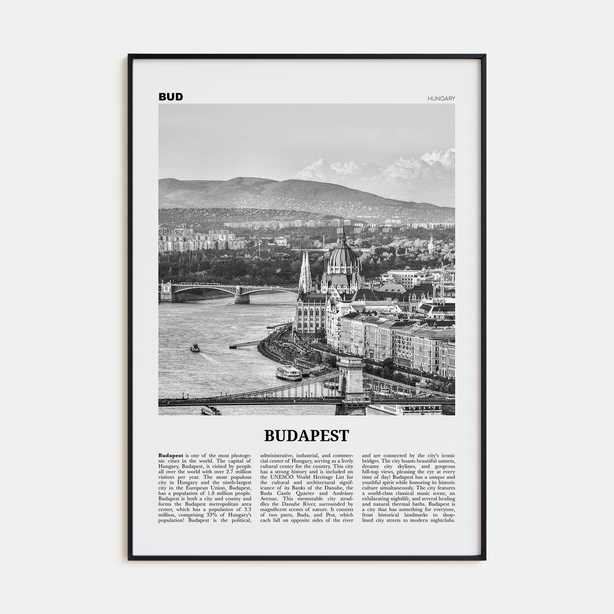 Budapest Poster None / 8x12 in Nbourhood Travel B&W Poster