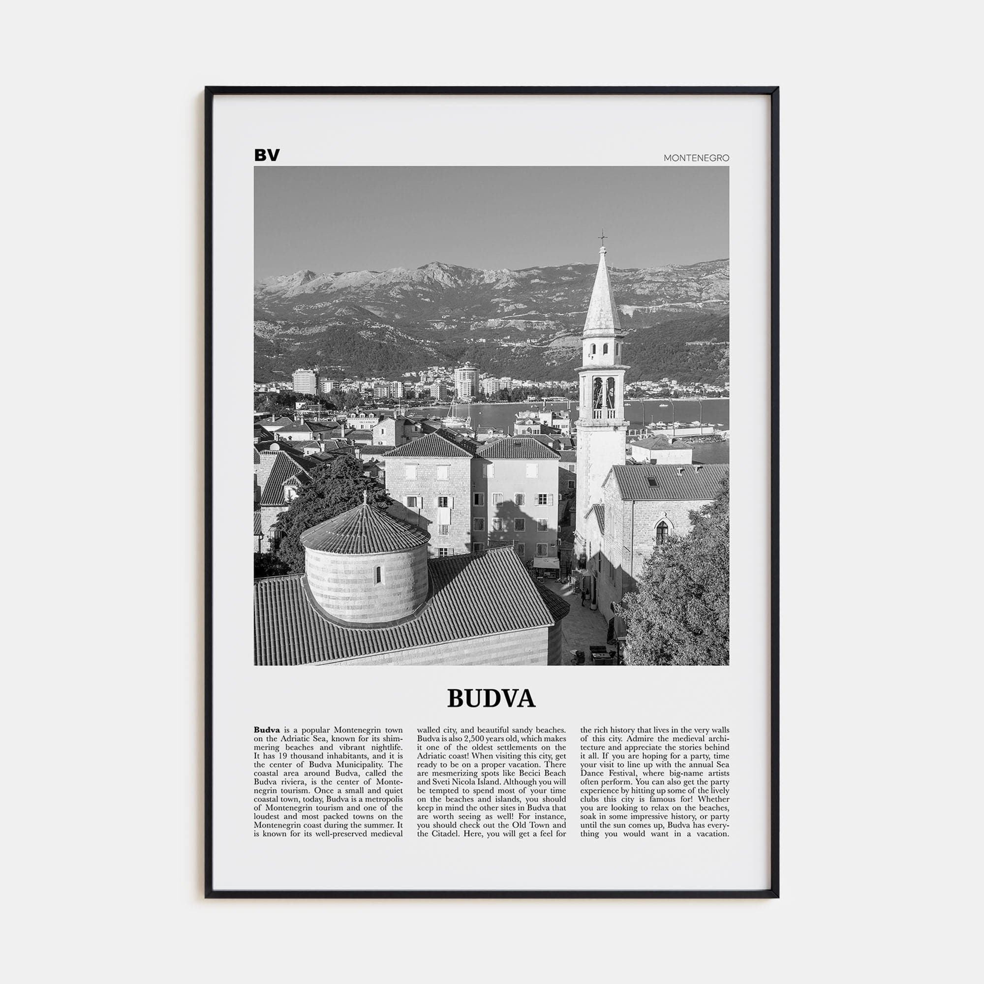 Budva Poster None / 8x12 in Nbourhood Travel B&W Poster