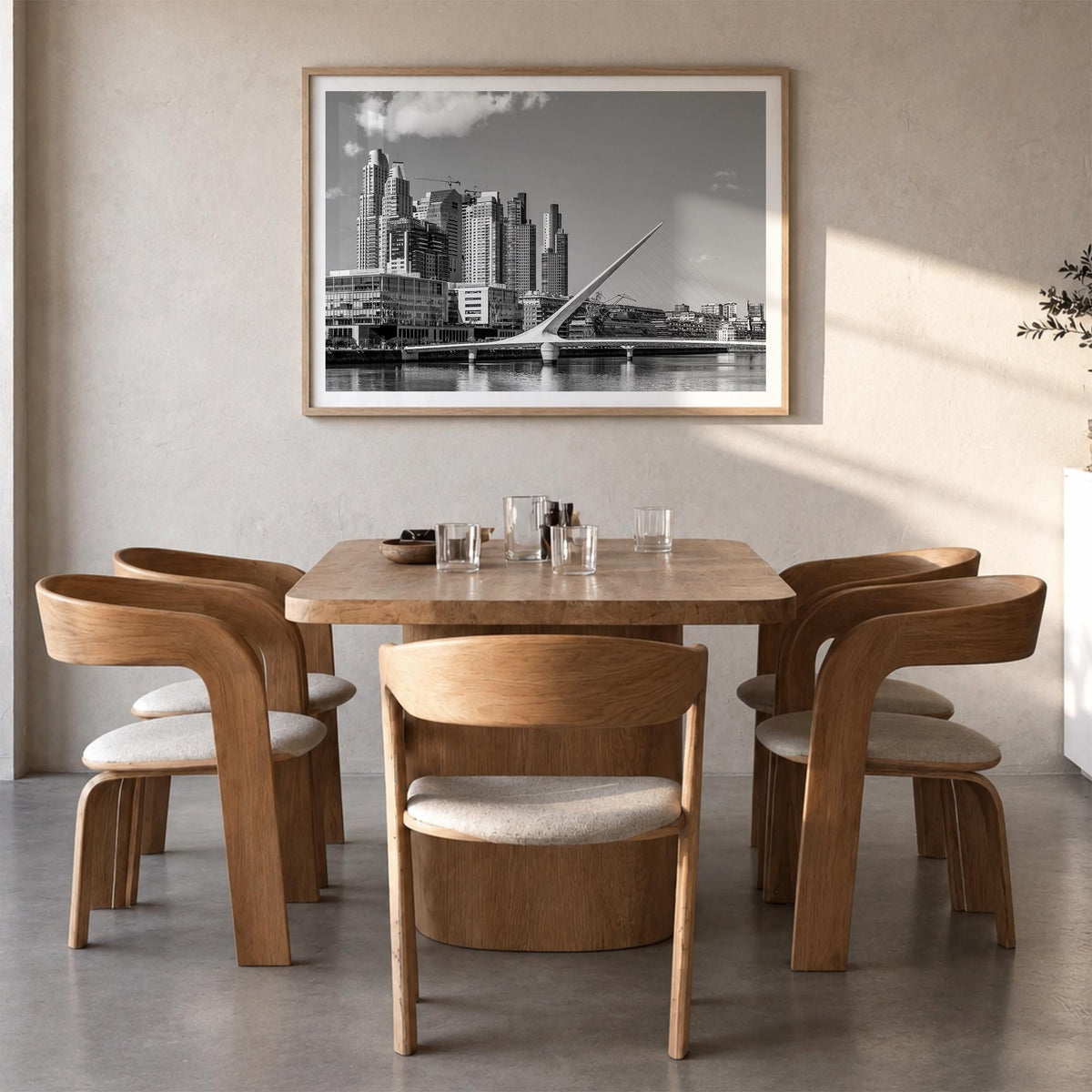 Buenos Aires black & white photo poster of Argentina – horizontal wall art in natural wood frame with white border, hanging o