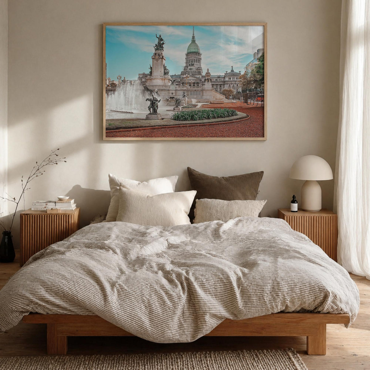 Buenos Aires colorful photo poster of Argentina – horizontal wall art in natural wood frame, hanging on wall
