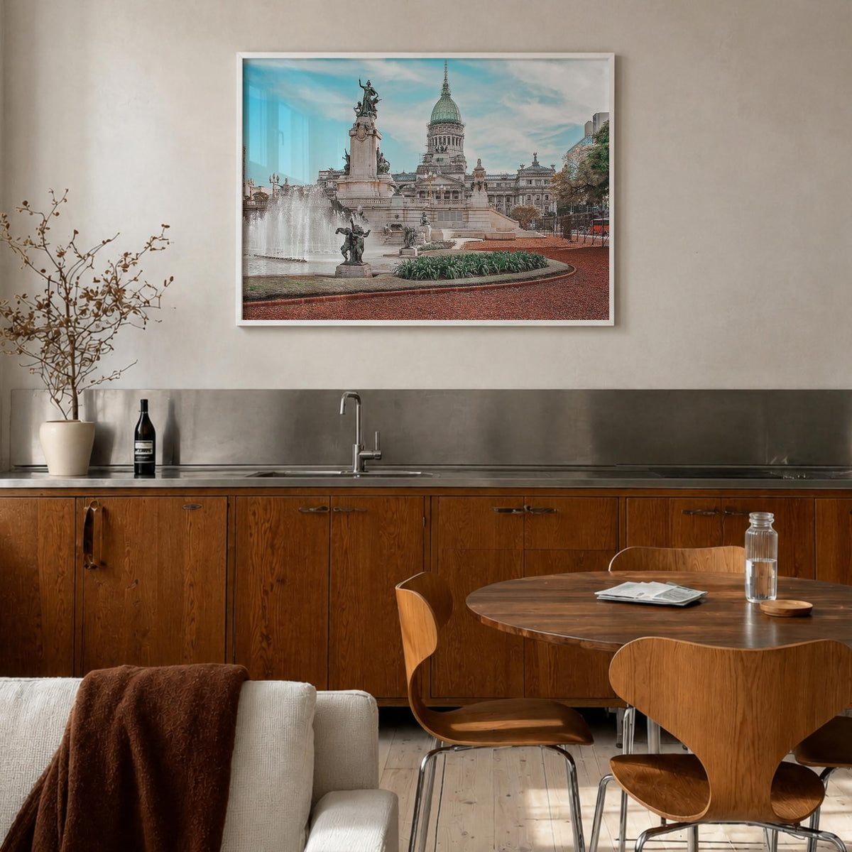 Buenos Aires colorful photo poster of Argentina – horizontal wall art in white wood frame, hanging on wall