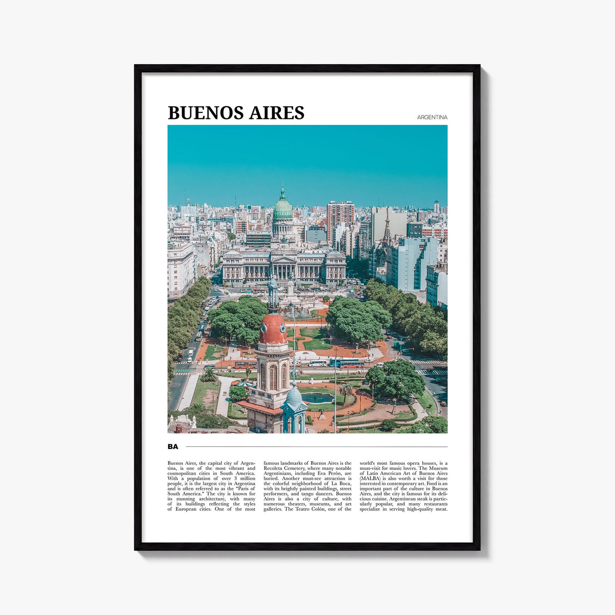 Buenos Aires colorful travel poster of Argentina – vertical wall art, unframed print shown in interior mockup