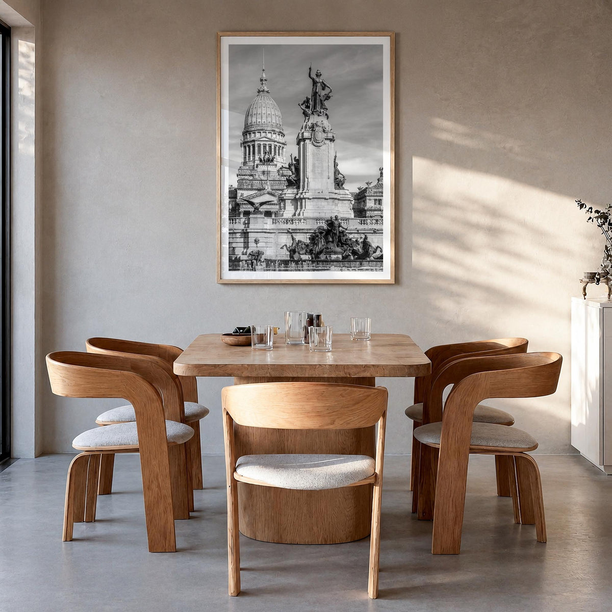 Buenos Aires no. 1 black & white photo poster of Argentina – vertical wall art in natural wood frame with white border, hangi