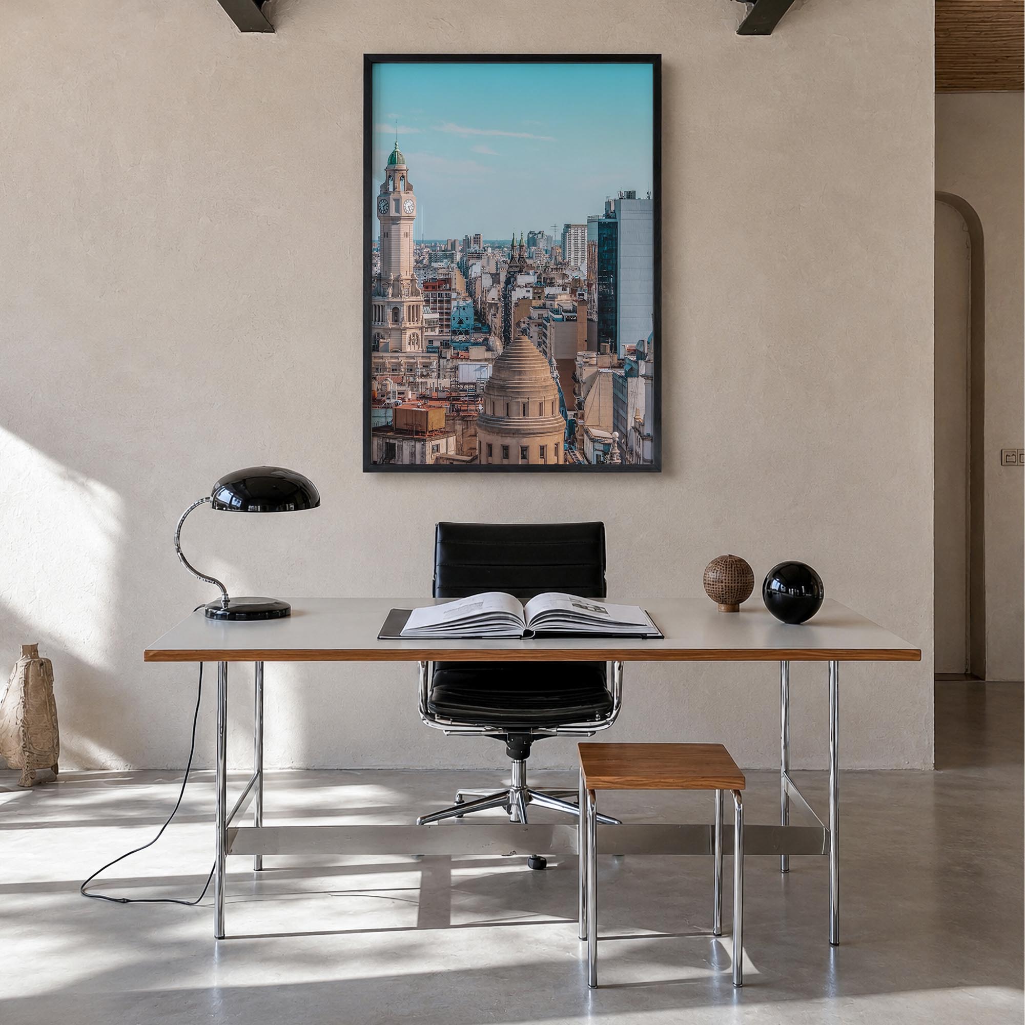 Buenos Aires no. 1 colorful photo poster of Argentina – vertical wall art in black wood frame, hanging on wall