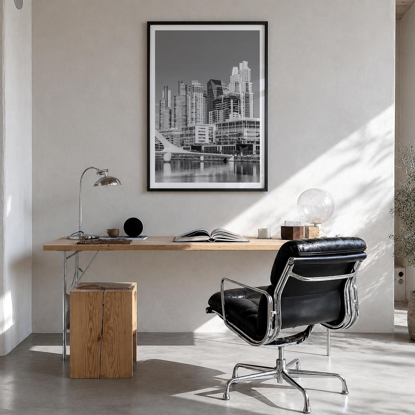 Buenos Aires no. 2 black & white photo poster of Argentina – vertical wall art in black wood frame with white border, hanging