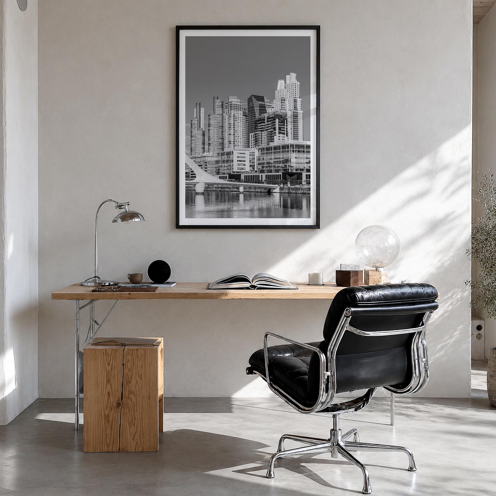 Buenos Aires no. 2 black & white photo poster of Argentina – vertical wall art in black wood frame with white border, hanging