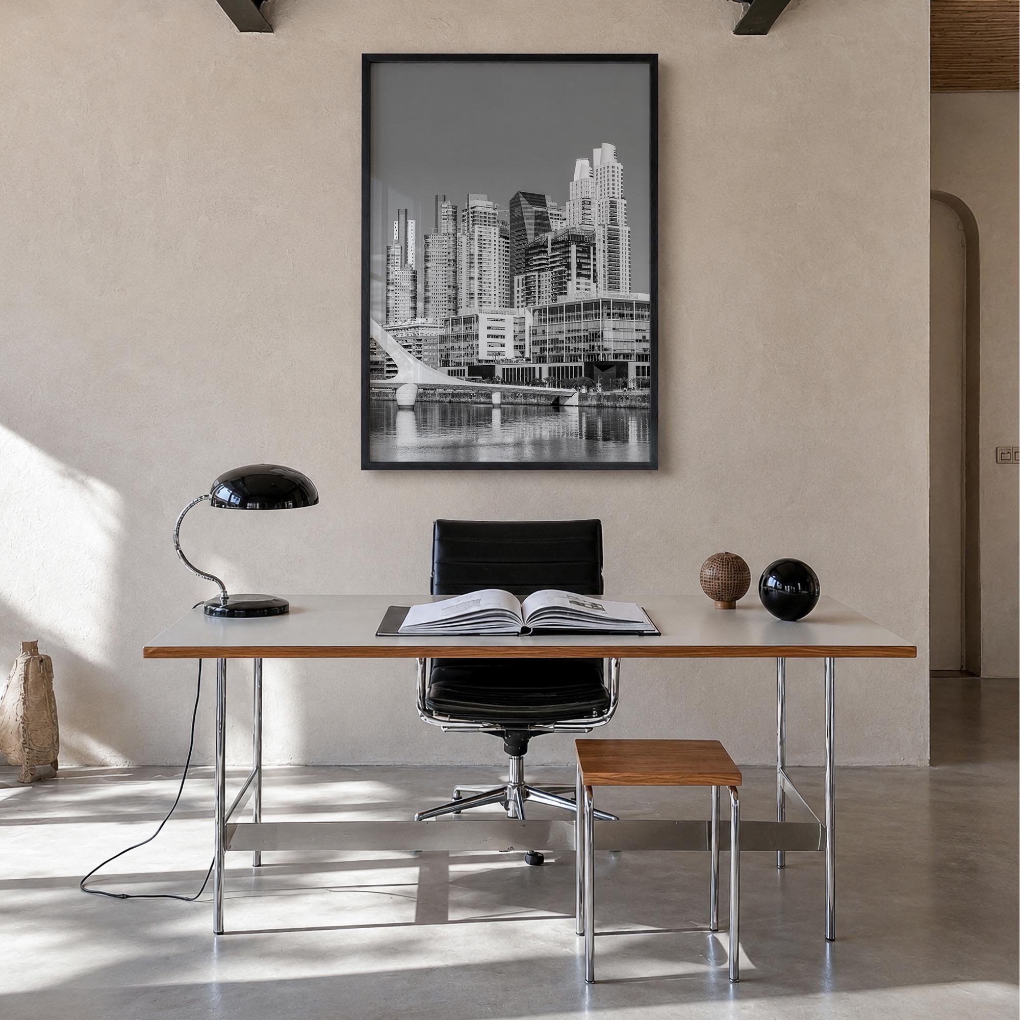 Buenos Aires no. 2 black & white photo poster of Argentina – vertical wall art in black wood frame, hanging on wall