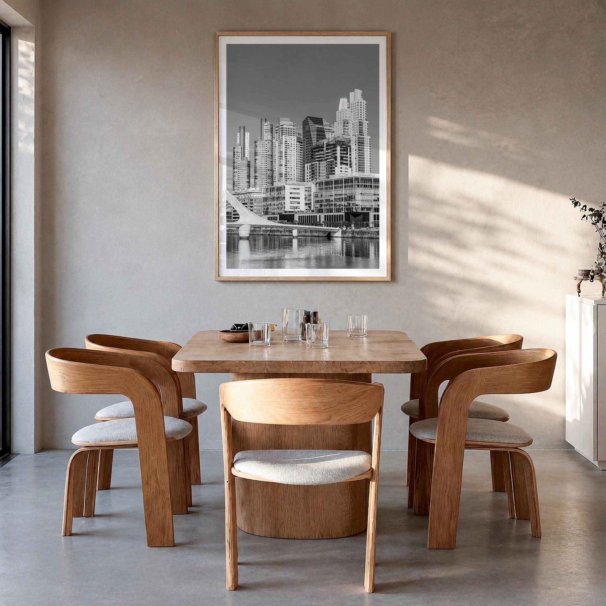 Buenos Aires no. 2 black & white photo poster of Argentina – vertical wall art in natural wood frame with white border, hangi