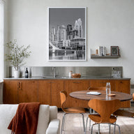 Buenos Aires no. 2 black & white photo poster of Argentina – vertical wall art in white wood frame, hanging on wall