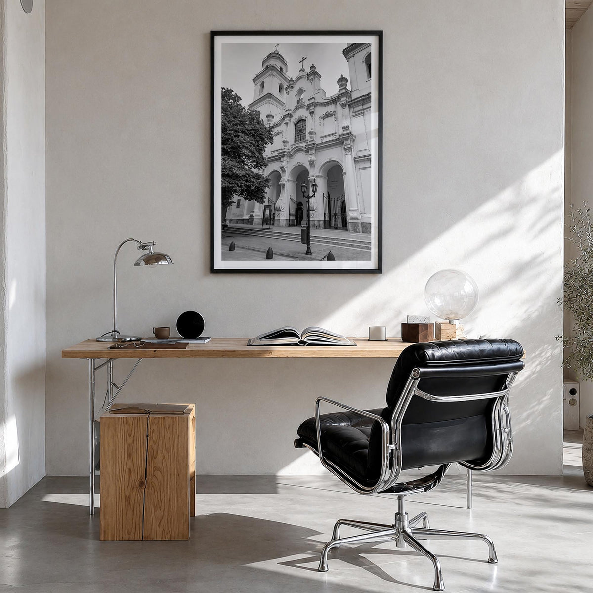 Buenos Aires no. 3 black & white photo poster of Argentina – vertical wall art in black wood frame with white border, hanging