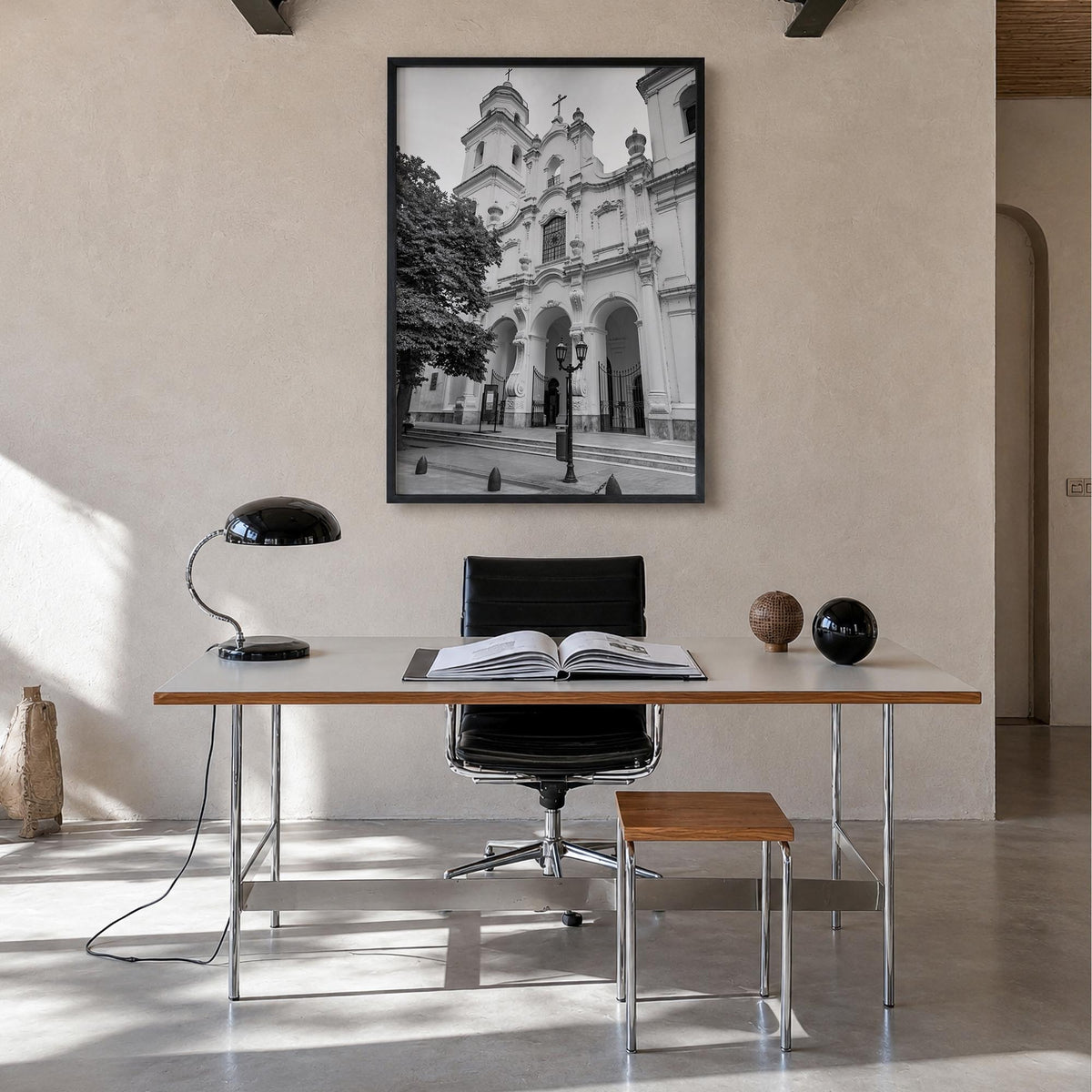 Buenos Aires no. 3 black & white photo poster of Argentina – vertical wall art in black wood frame, hanging on wall