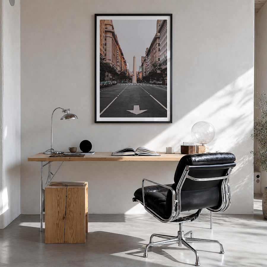 Buenos Aires no. 3 colorful photo poster of Argentina – vertical wall art in black wood frame with white border, hanging on w