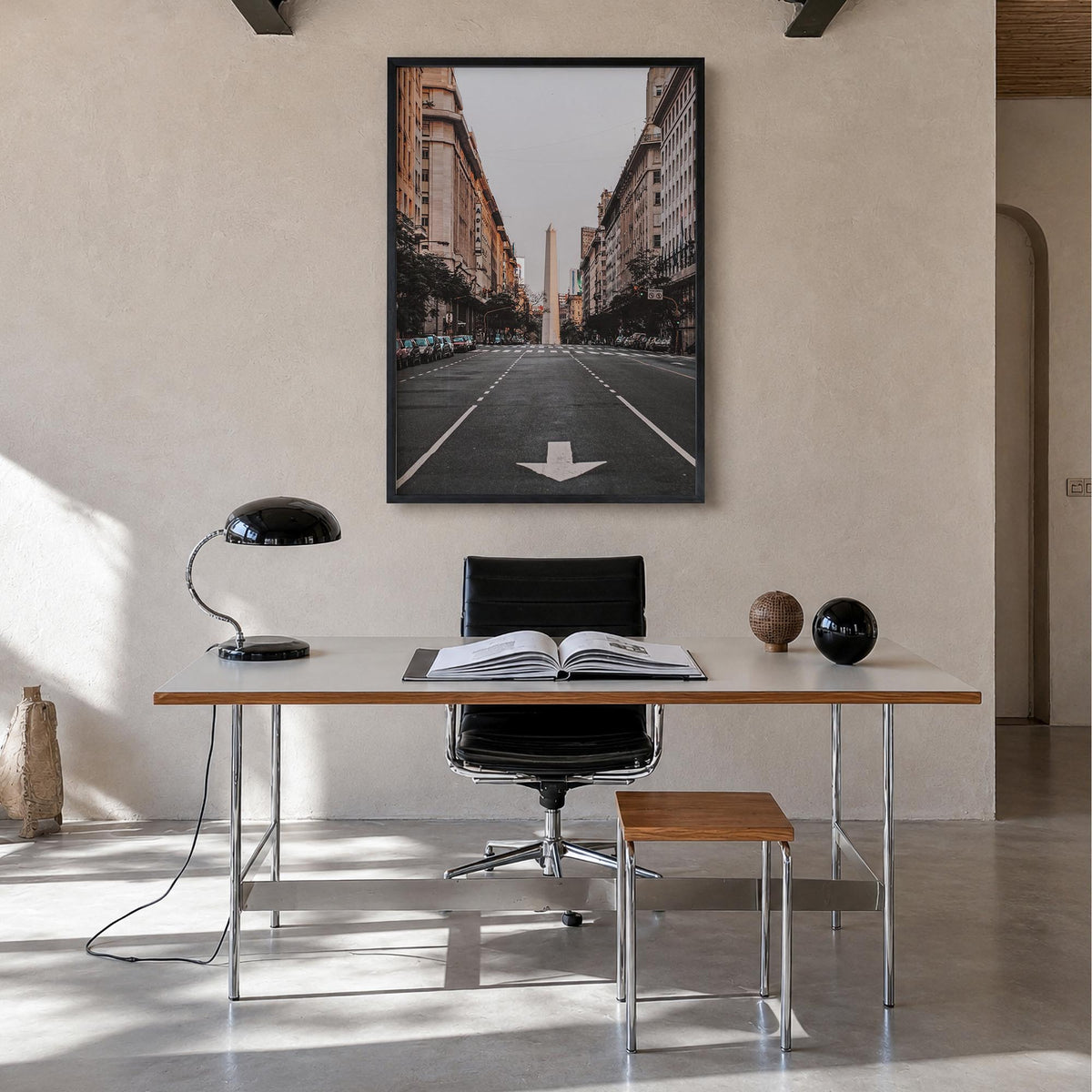 Buenos Aires no. 3 colorful photo poster of Argentina – vertical wall art in black wood frame, hanging on wall