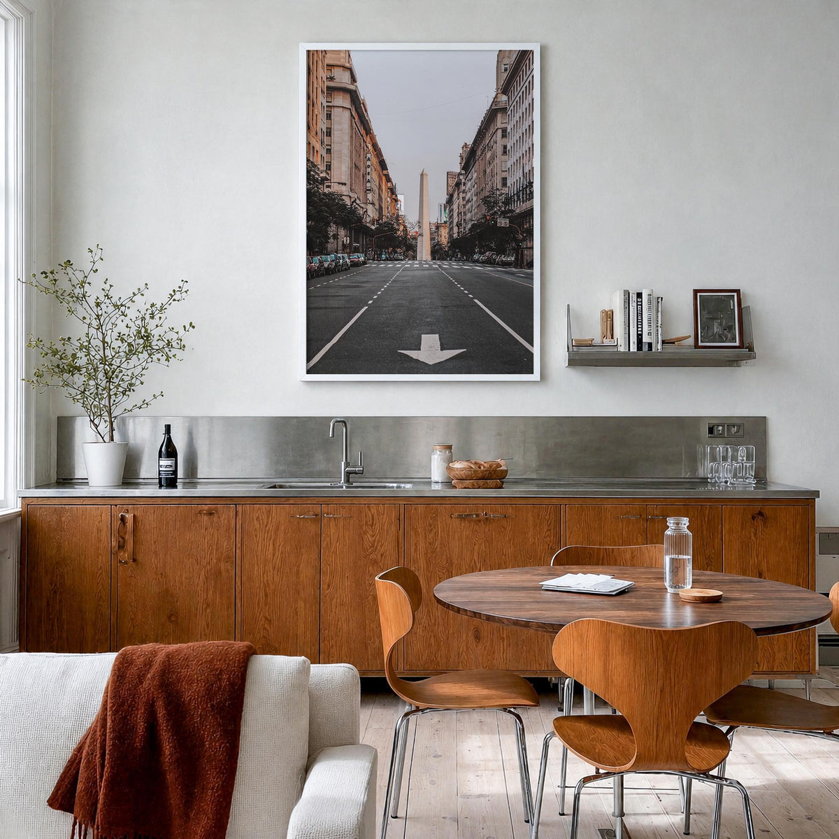 Buenos Aires no. 3 colorful photo poster of Argentina – vertical wall art in white wood frame, hanging on wall