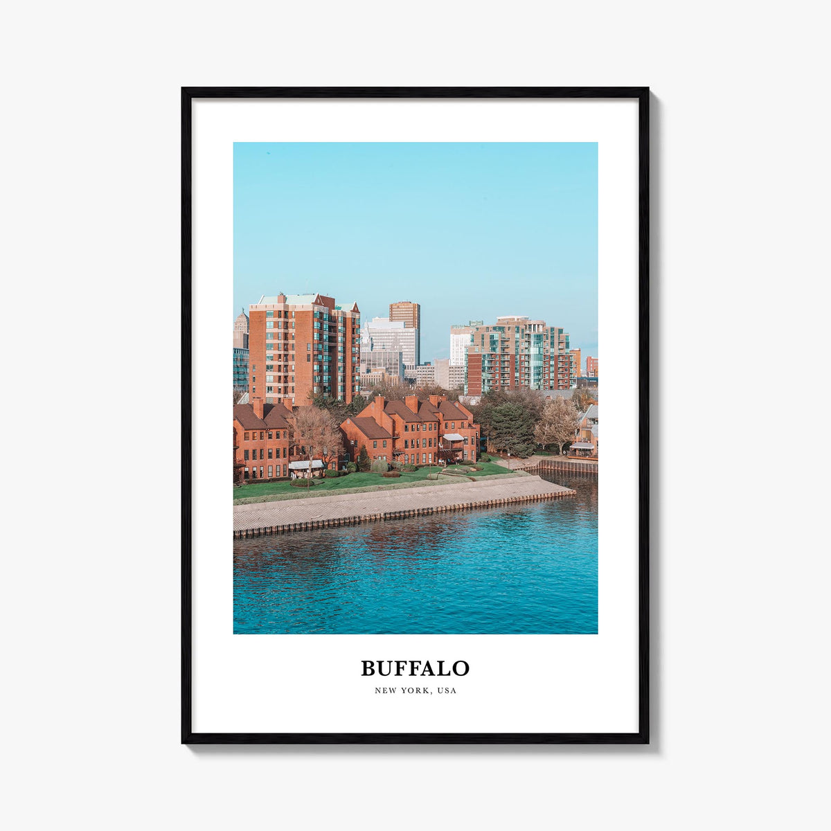 Buffalo colorful classic poster of New York, USA – vertical wall art, unframed print shown in interior mockup