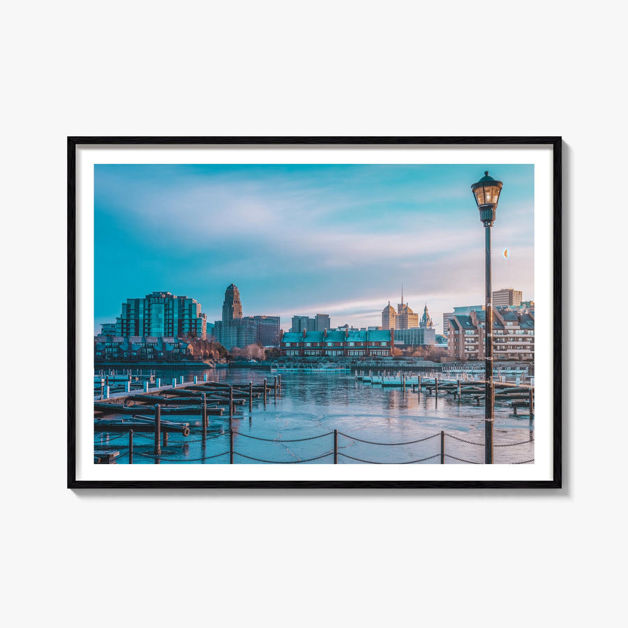 Buffalo colorful photo poster of New York, USA – horizontal wall art, unframed print shown in interior mockup