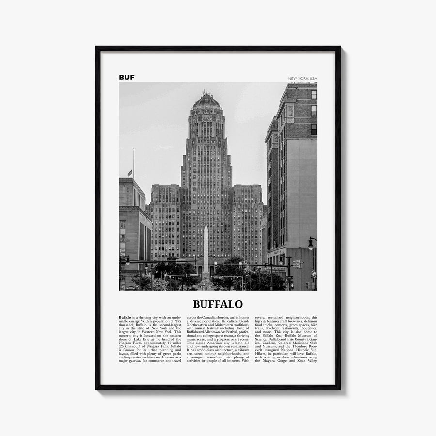 Buffalo no. 1 black & white newspaper poster of New York, USA – vertical wall art, unframed print shown in interior mockup