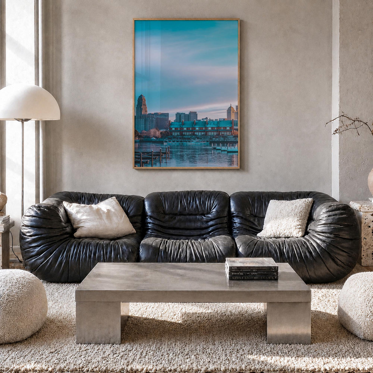 Buffalo no. 1 colorful photo poster of New York, USA – vertical wall art in natural wood frame, hanging on wall