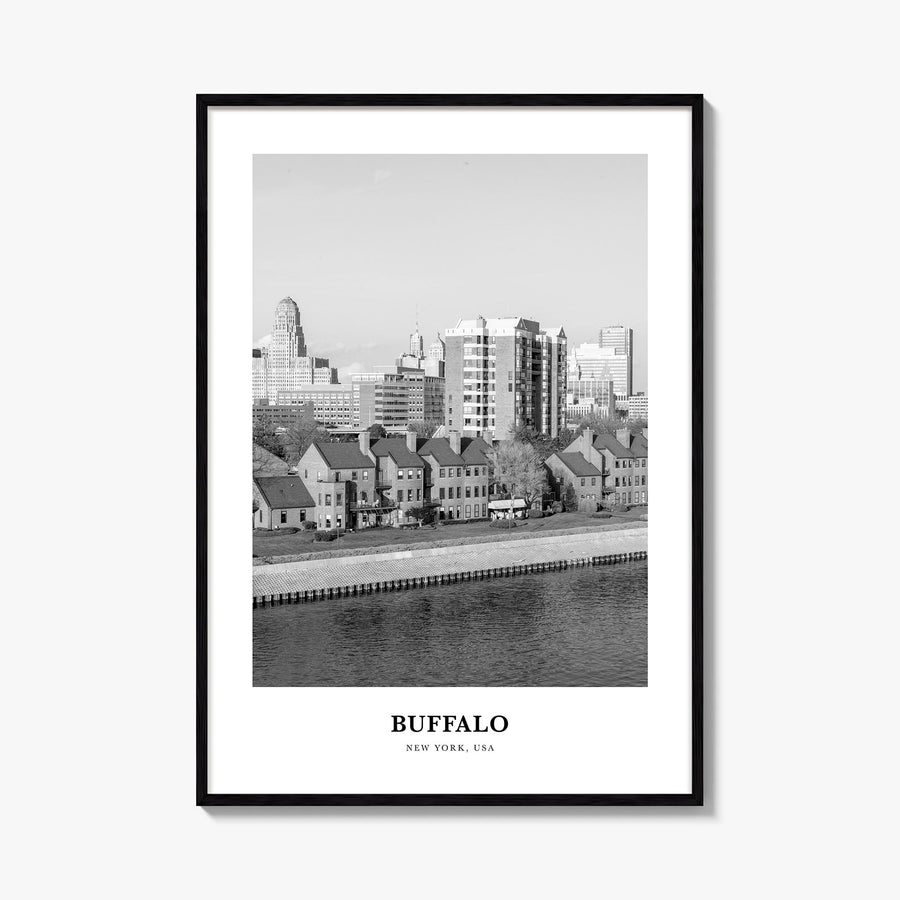 Buffalo no. 2 black & white classic poster of New York, USA – vertical wall art, unframed print shown in interior mockup