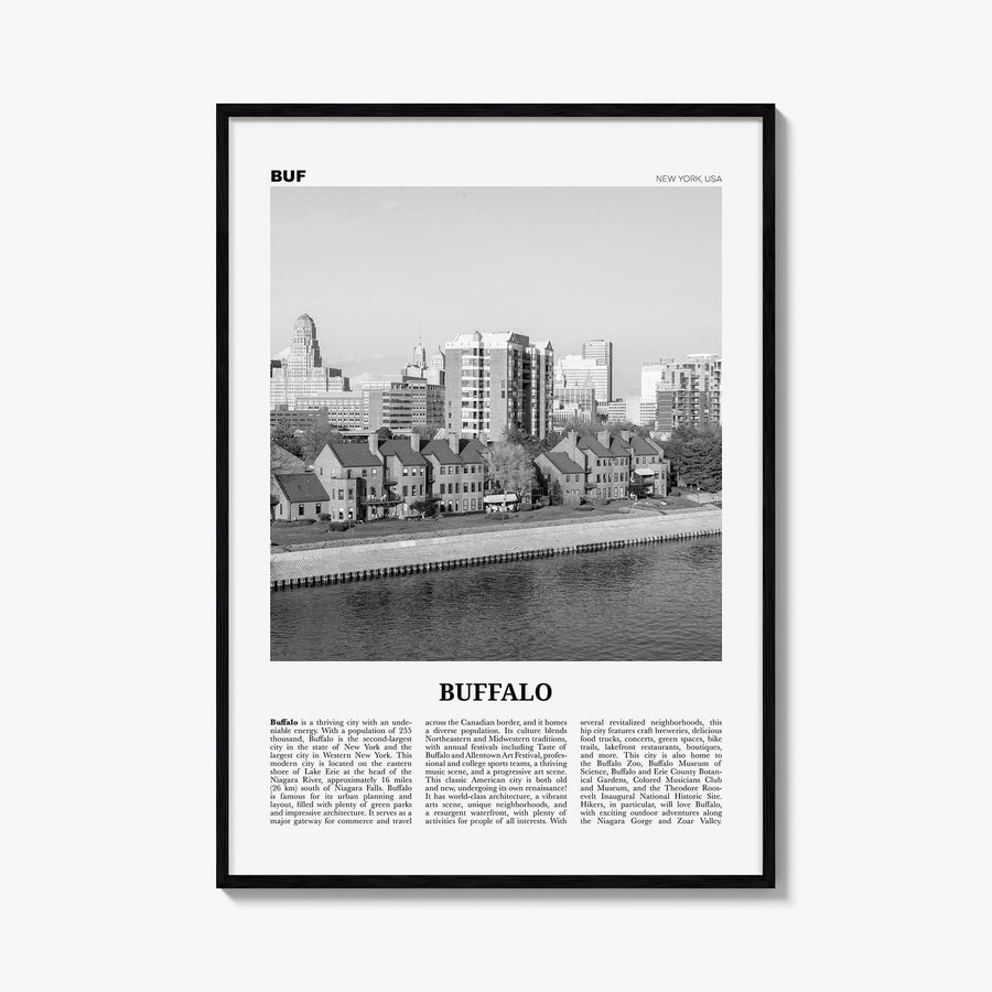 Buffalo no. 2 black & white newspaper poster of New York, USA – vertical wall art, unframed print shown in interior mockup