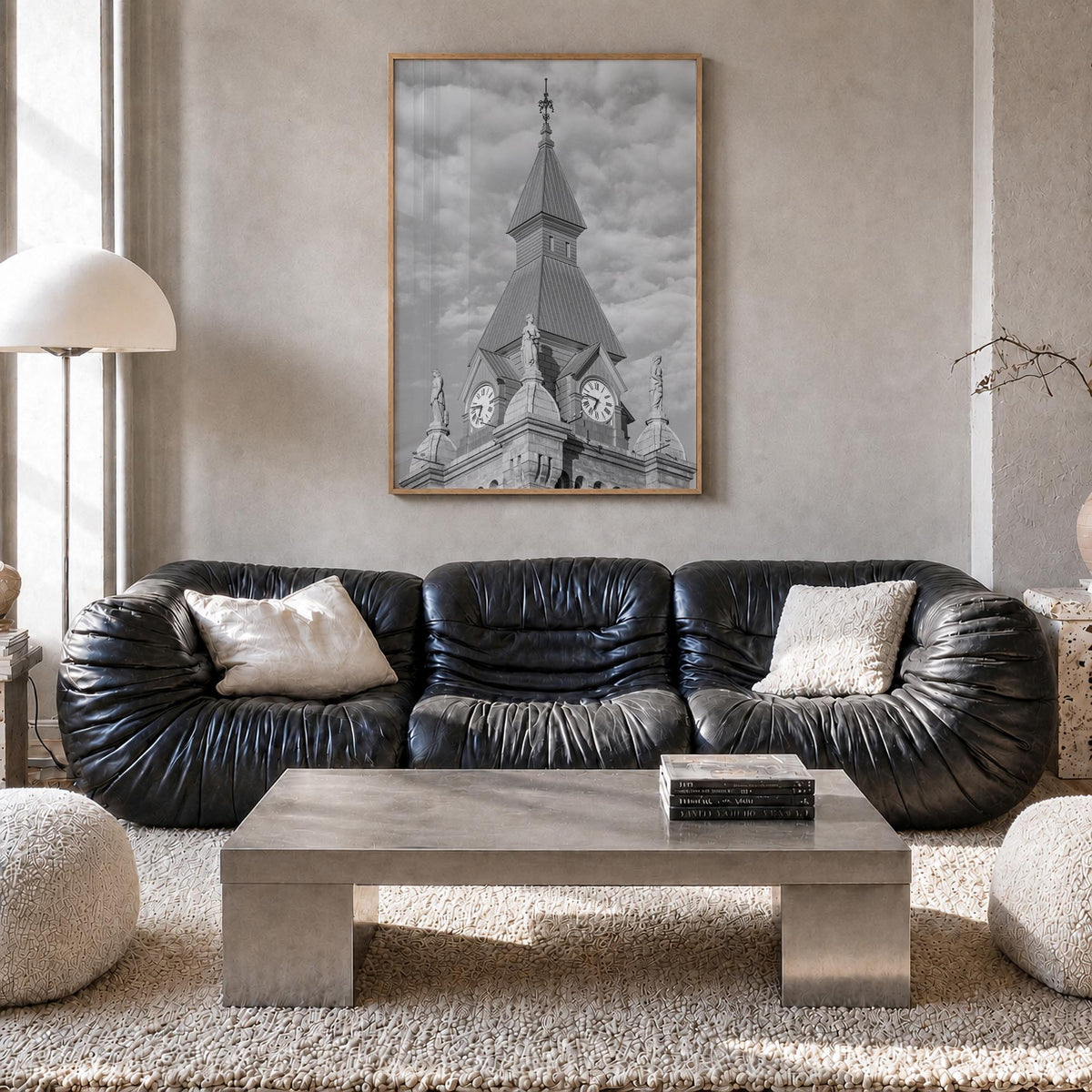 Buffalo no. 3 black & white photo poster of New York, USA – vertical wall art in natural wood frame, hanging on wall