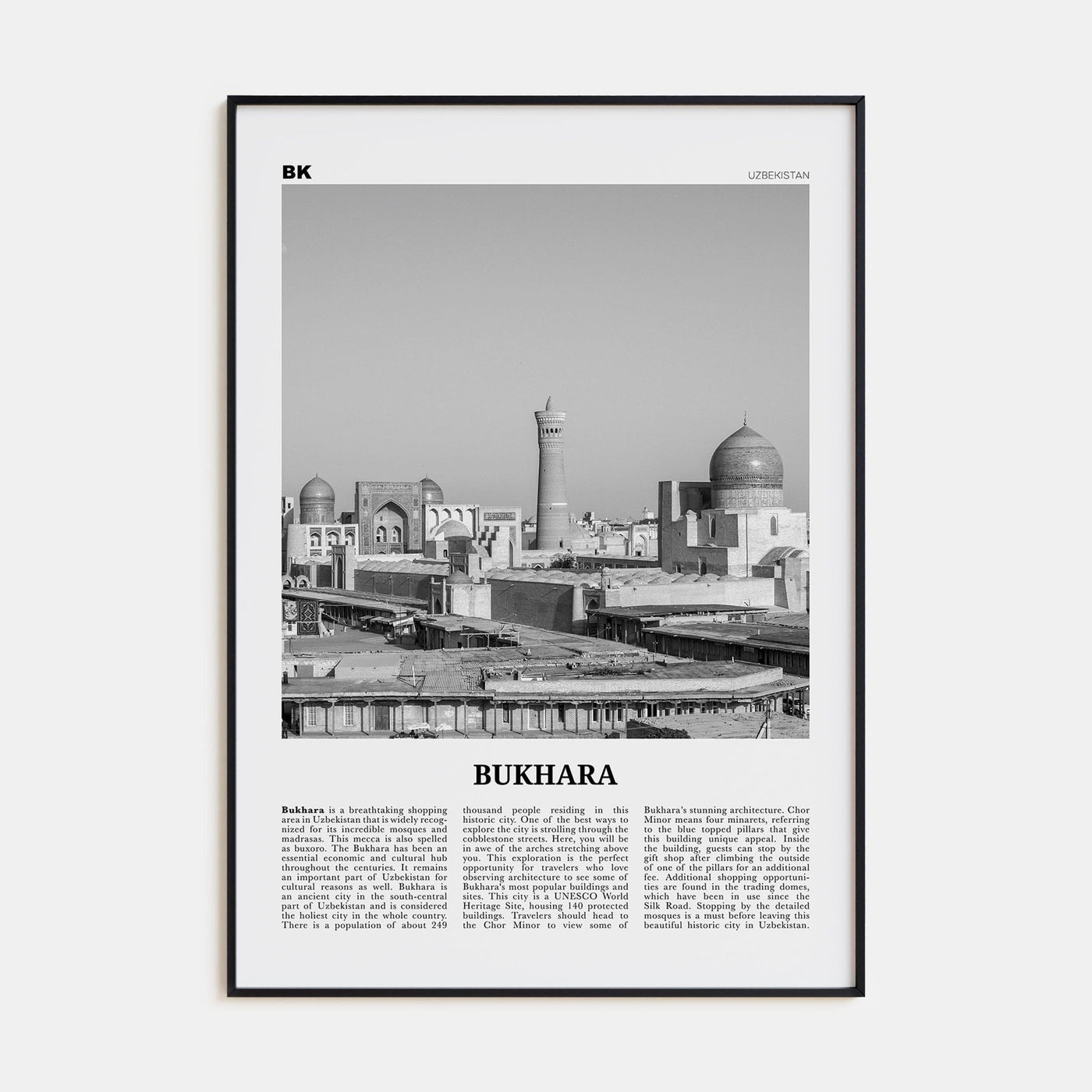 Bukhara Poster Black Metal / 8x12 in Nbourhood Travel B&W Poster