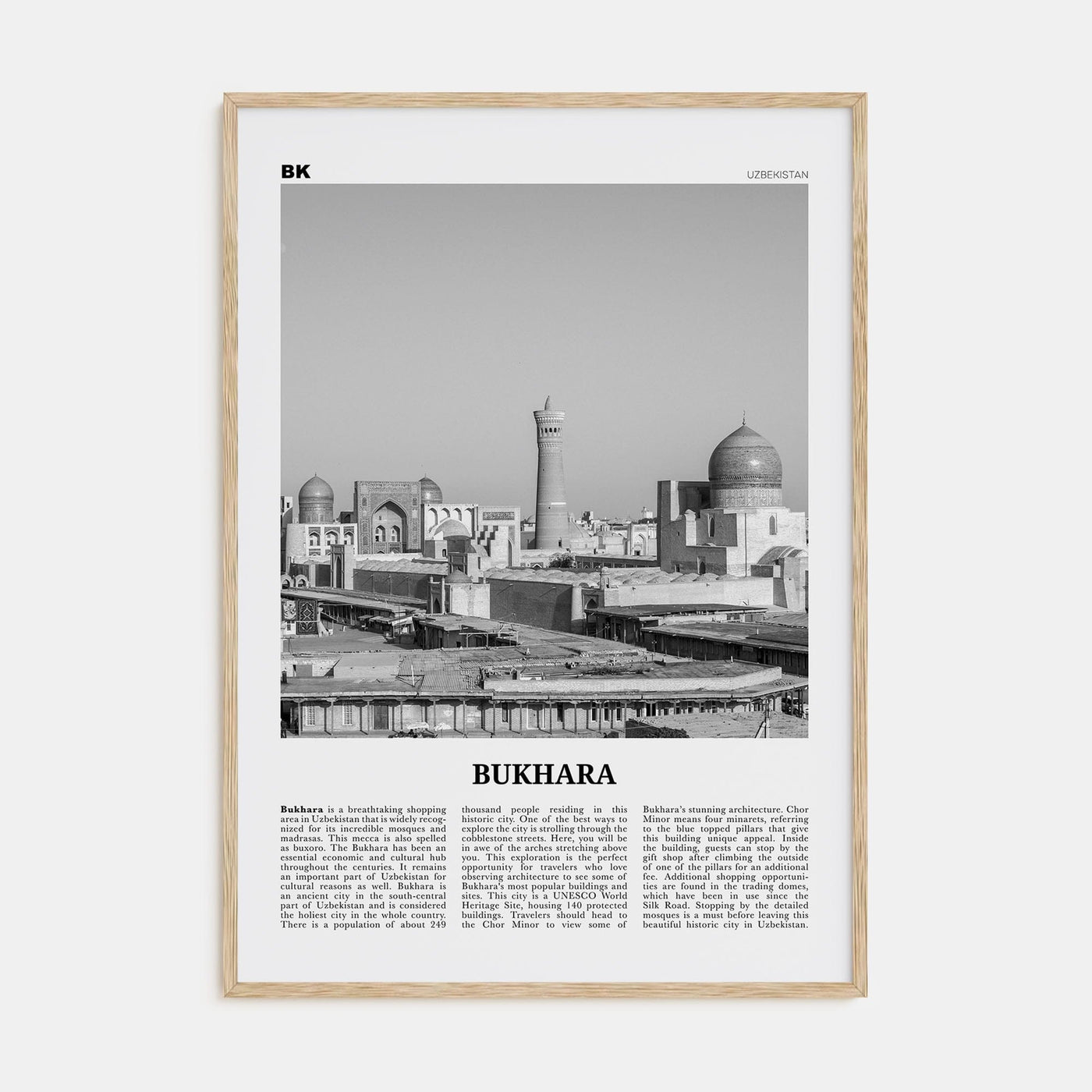 Bukhara Poster Natural Wood / 8x12 in Nbourhood Travel B&W Poster