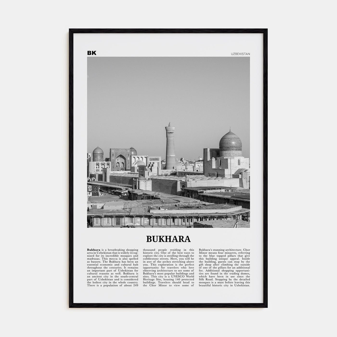 Bukhara Poster Black Wood / 8x12 in Nbourhood Travel B&W Poster