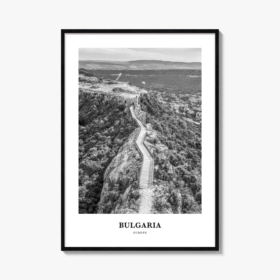 Bulgaria black & white classic poster of Europe – vertical wall art, unframed print shown in interior mockup