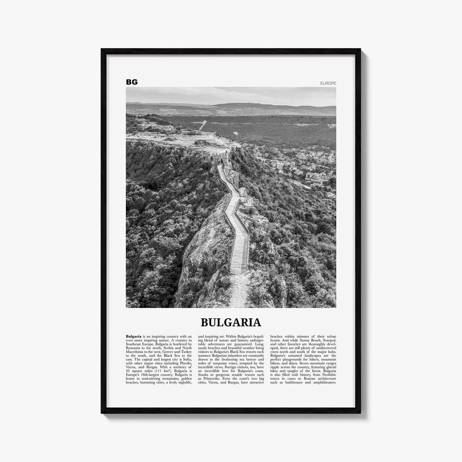 Bulgaria black & white newspaper poster of Europe – vertical wall art, unframed print shown in interior mockup