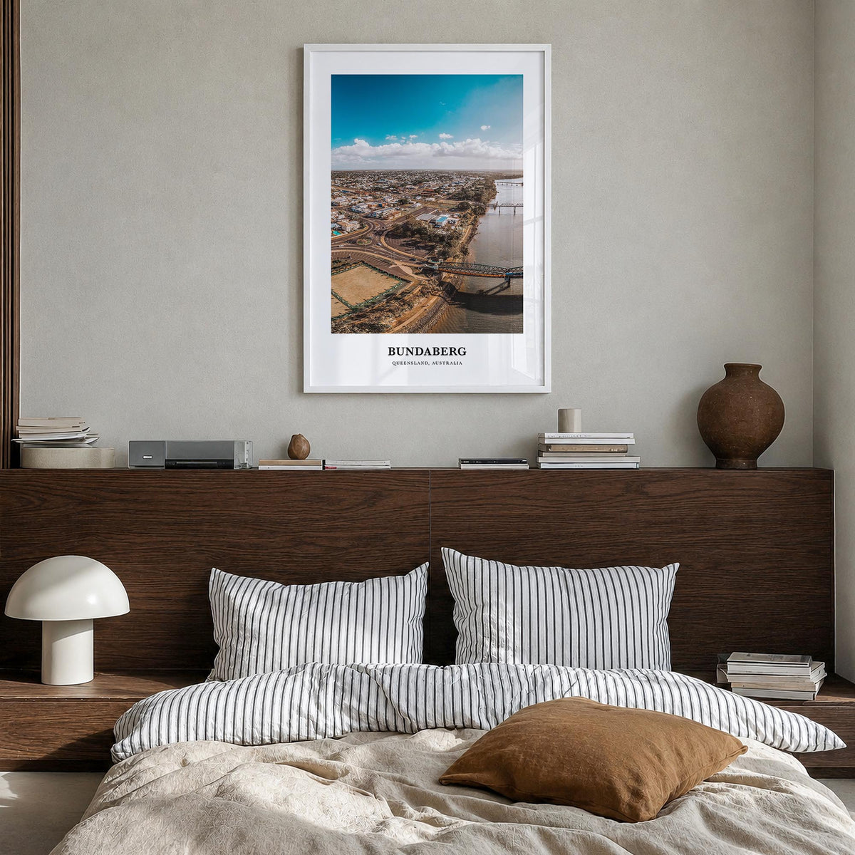 Bundaberg no. 1 colorful classic poster of Australia – vertical wall art in white wood frame, hanging on wall