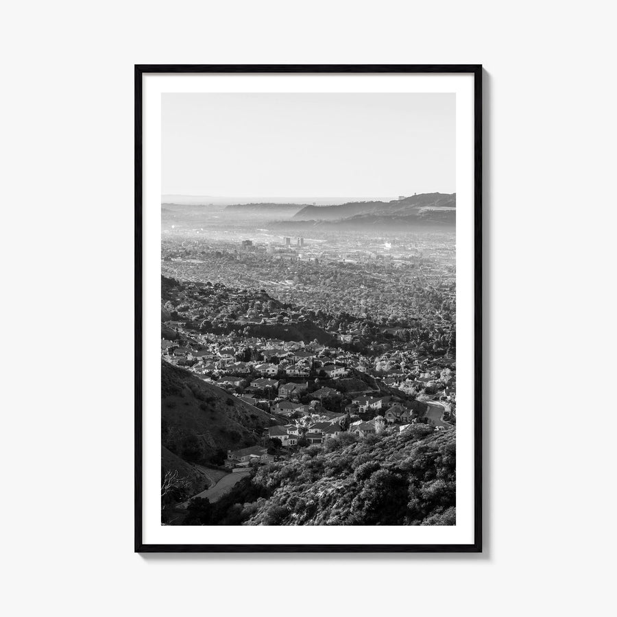 Burbank black & white photo poster of California, USA – vertical wall art, unframed print shown in interior mockup