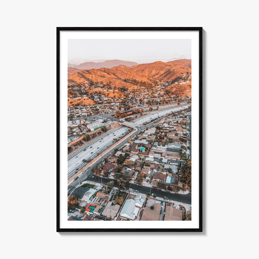 Burbank colorful photo poster of California, USA – vertical wall art, unframed print shown in interior mockup