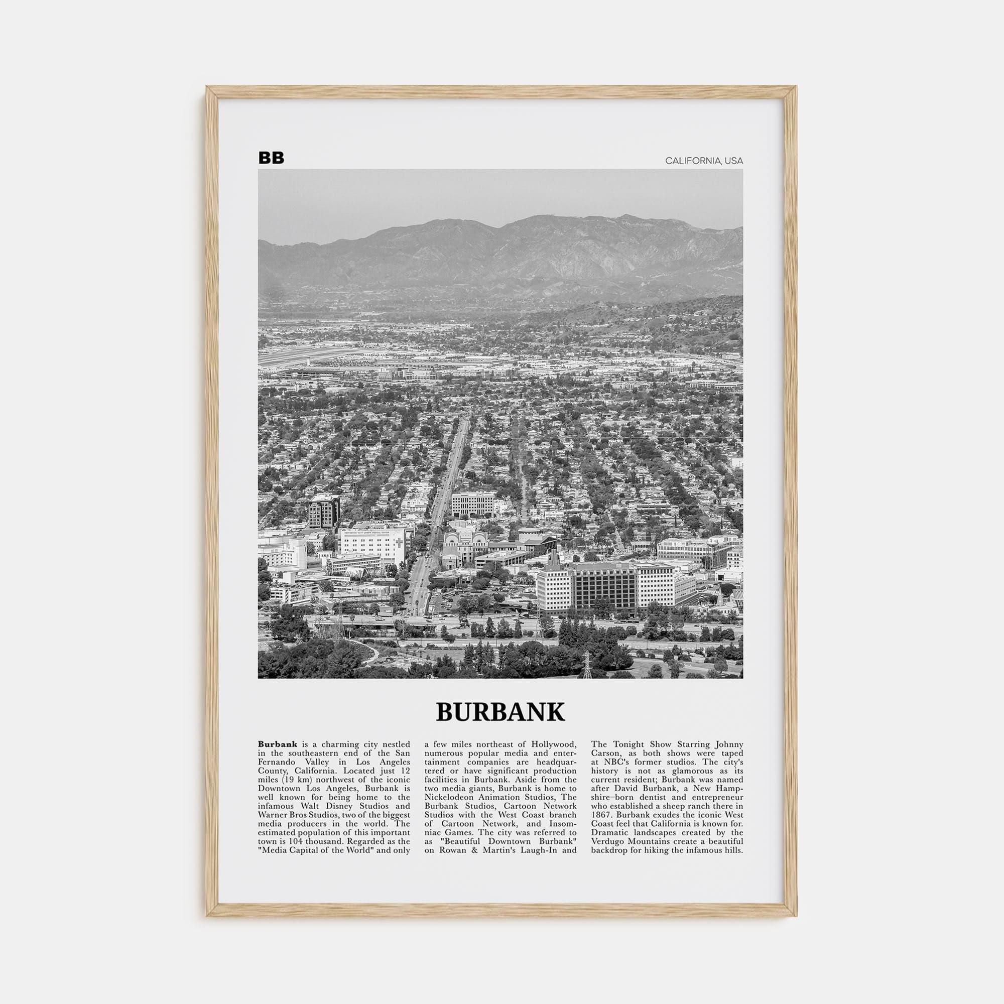 Burbank No 1 Poster Natural Wood / 8x12 in Nbourhood Travel B&W Poster