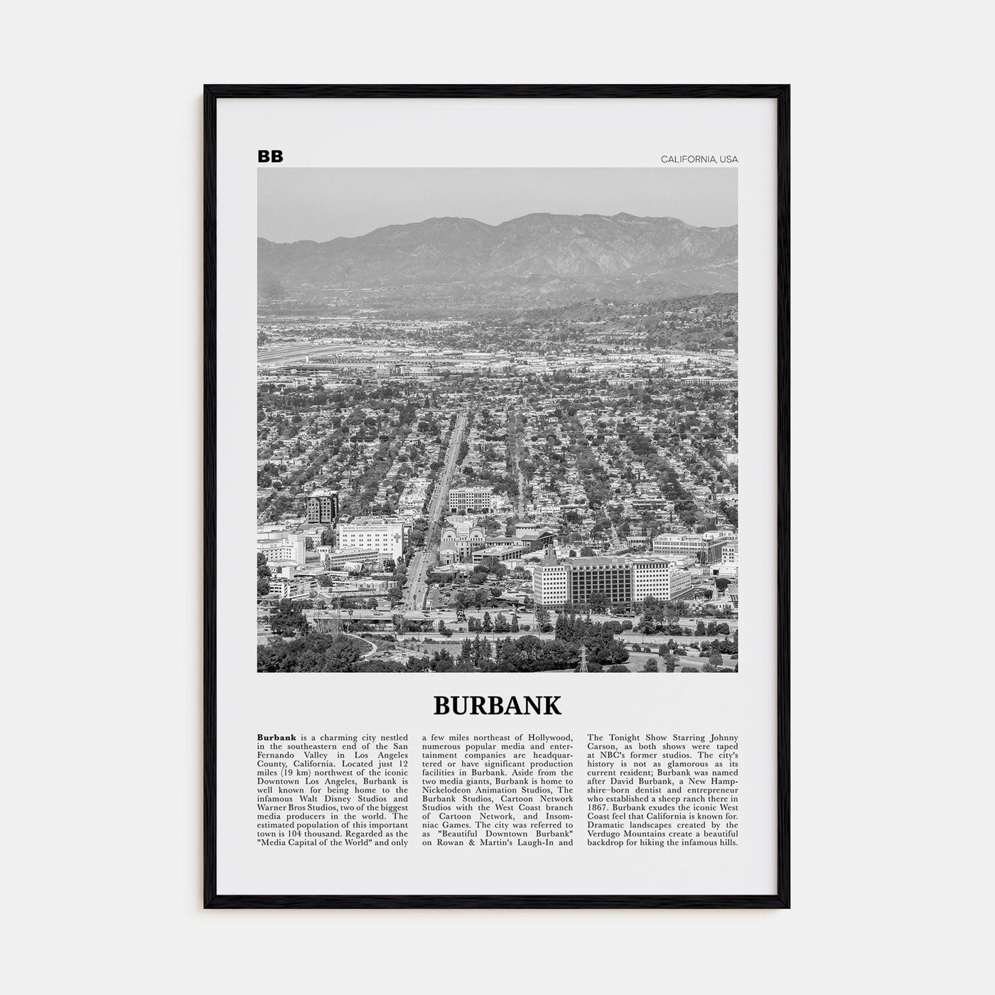 Burbank No 1 Poster Black Wood / 8x12 in Nbourhood Travel B&W Poster