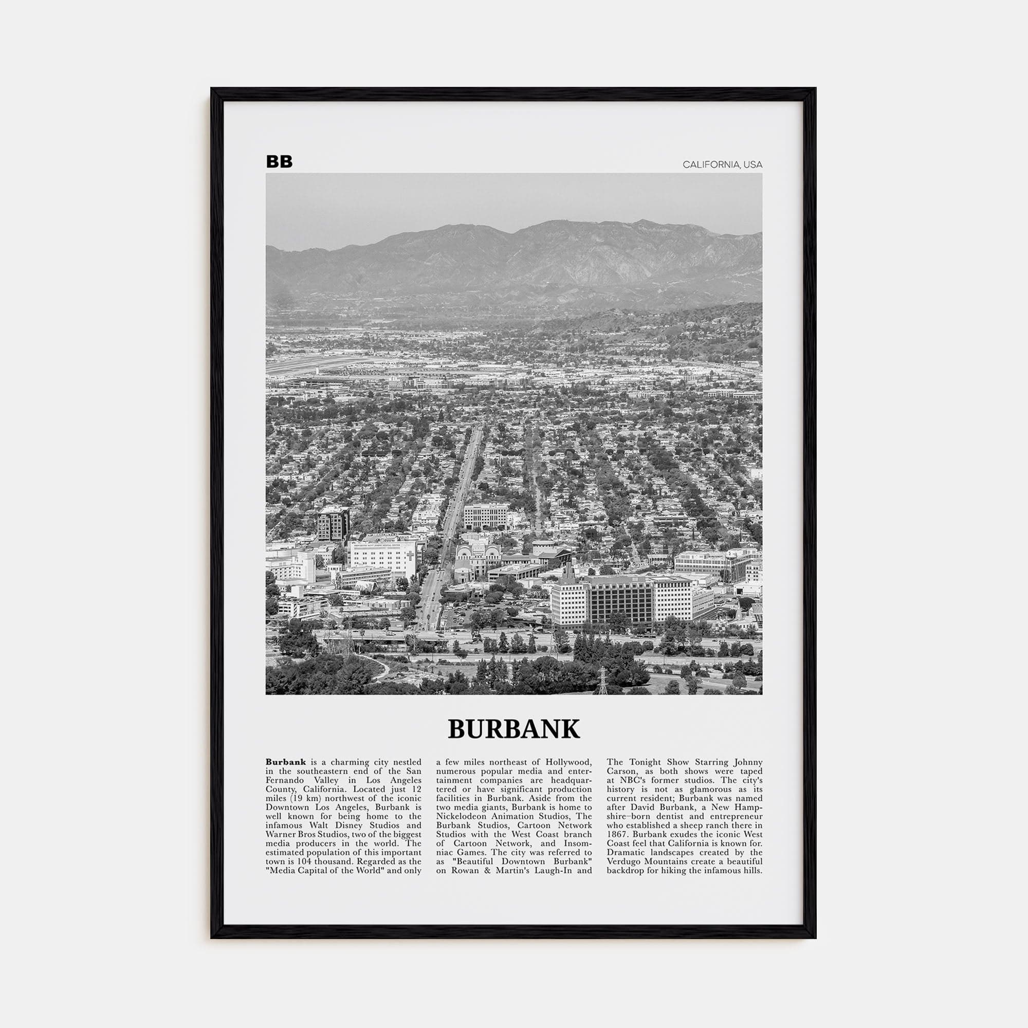 Burbank No 1 Poster Black Wood / 8x12 in Nbourhood Travel B&W Poster