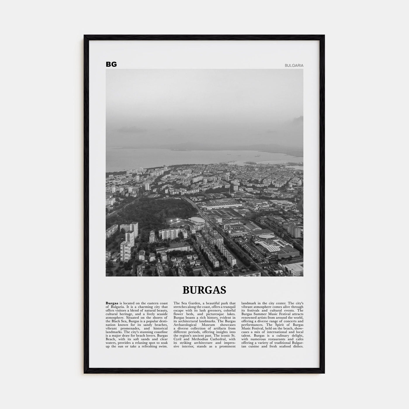 Burgas Poster Black Wood / 8x12 in Nbourhood Travel B&W Poster