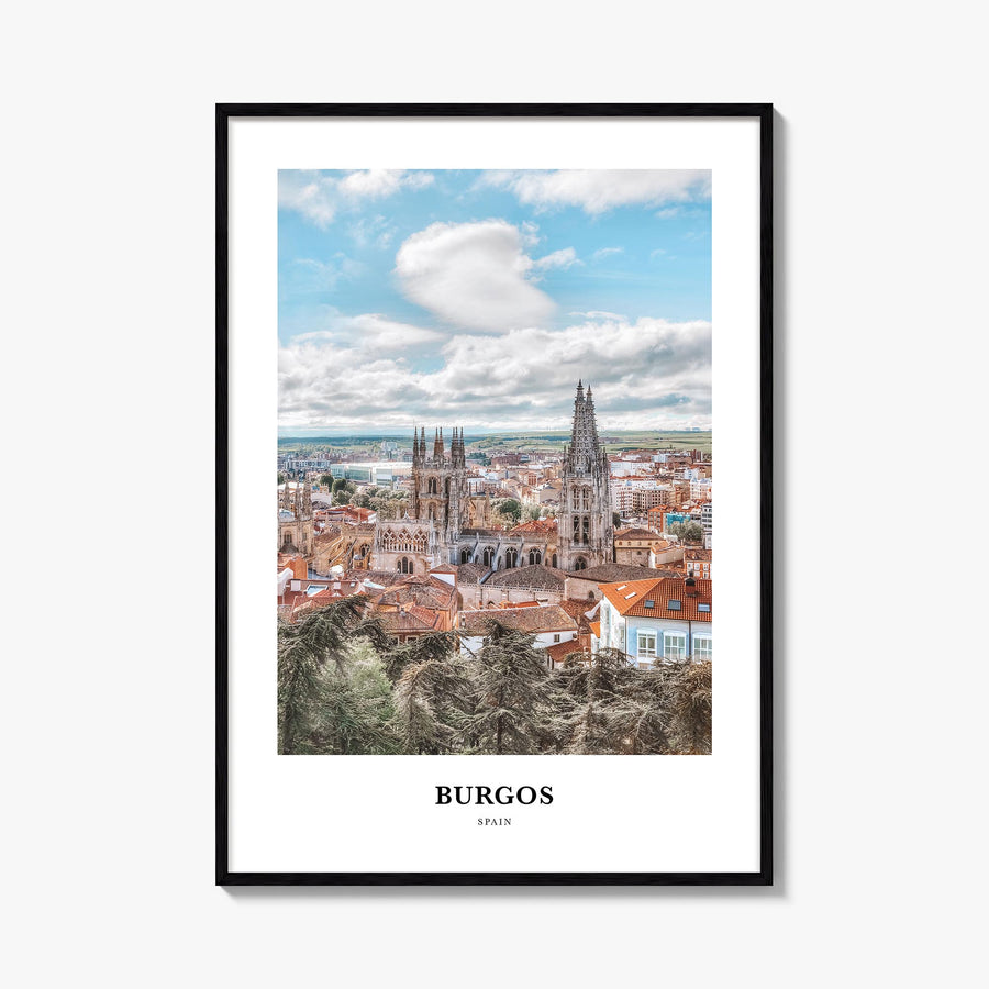 Burgos colorful classic poster of Spain – vertical wall art, unframed print shown in interior mockup