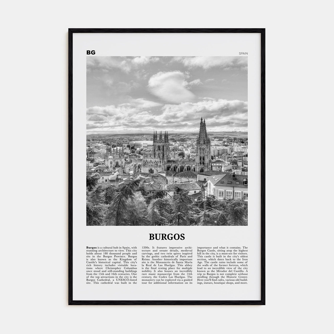 Burgos Poster Black Wood / 8x12 in Nbourhood Travel B&W Poster