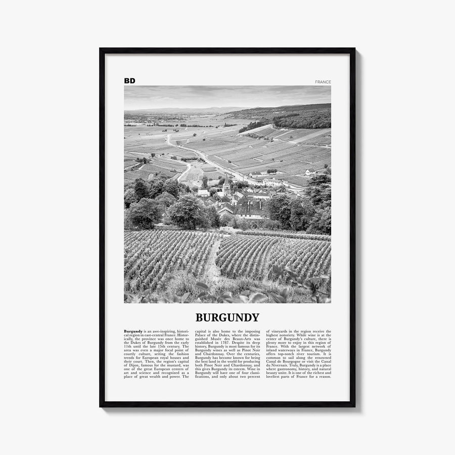 Burgundy black & white newspaper poster of France – vertical wall art, unframed print shown in interior mockup
