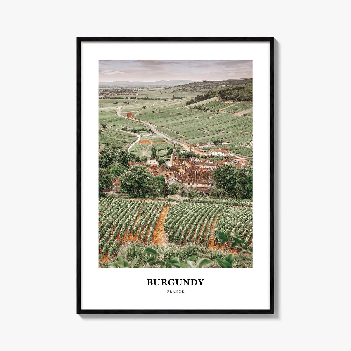 Burgundy colorful classic poster of France – vertical wall art, unframed print shown in interior mockup
