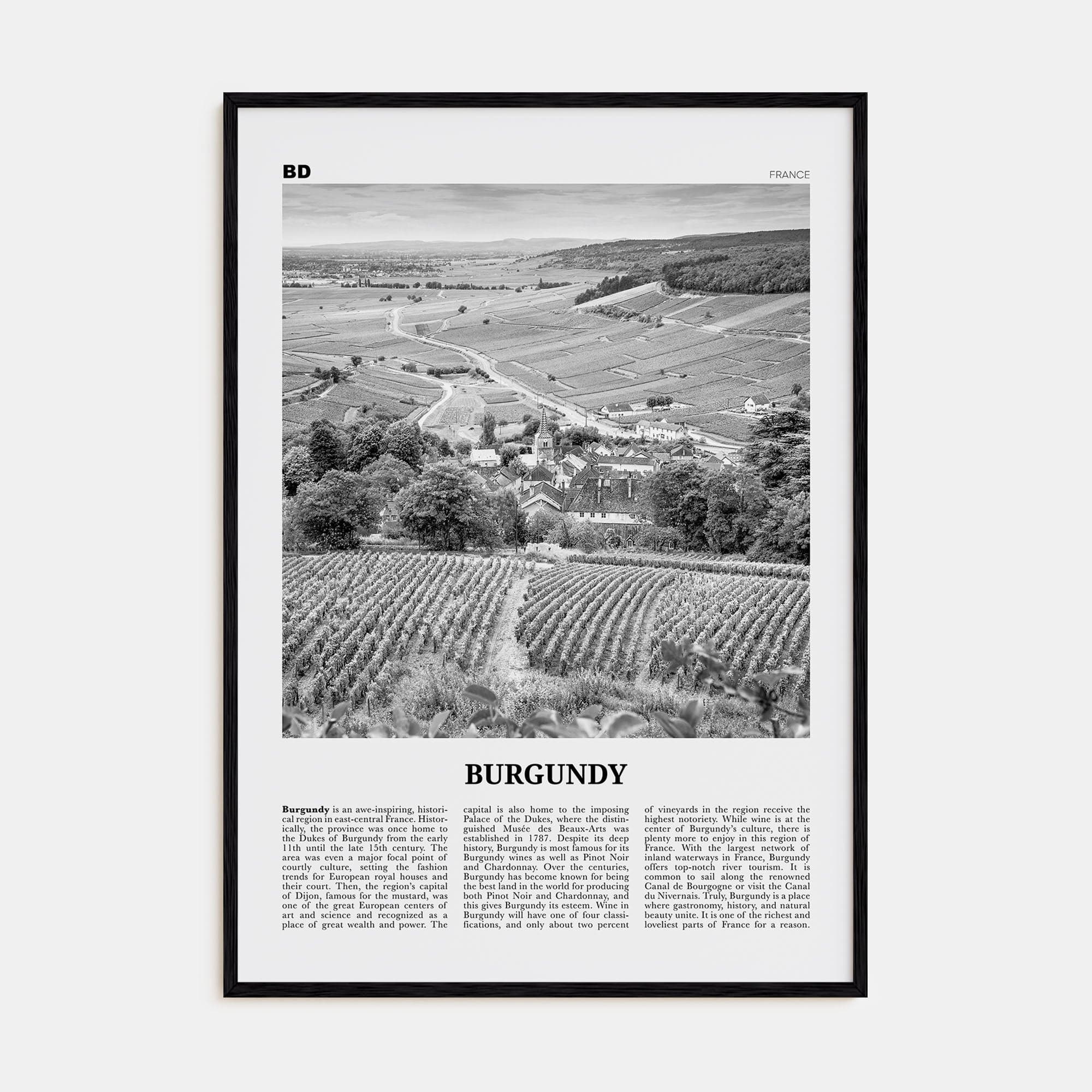 Burgundy Poster Black Wood / 8x12 in Nbourhood Travel B&W Poster