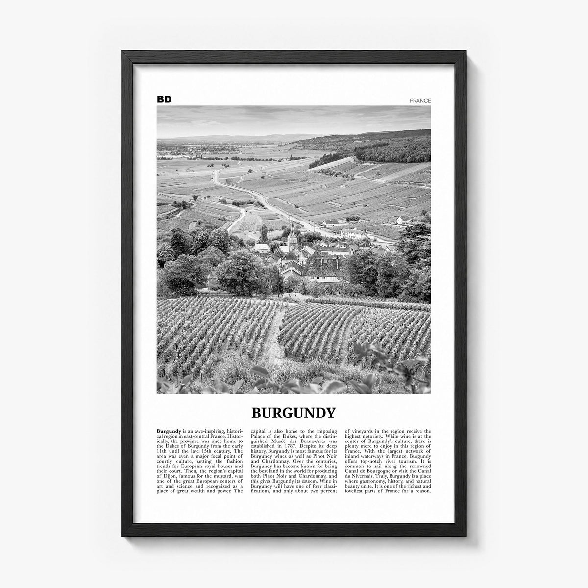 Burgundy Newspaper Poster in a black wood frame